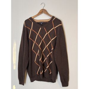 RoundTree & Yorke 100% Cotton Argyle Grandpacore Sweater/Size Mens XL v-neck